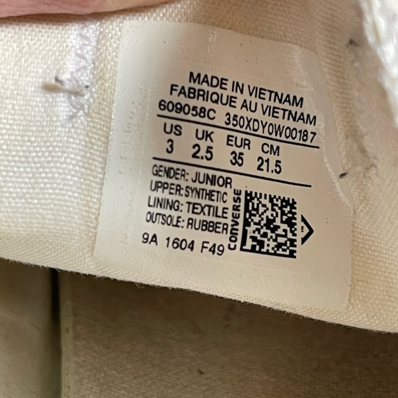 Converse All Star White Faux Leather Low Top Sneakers Size 3 Junior - Picture 10 of 11